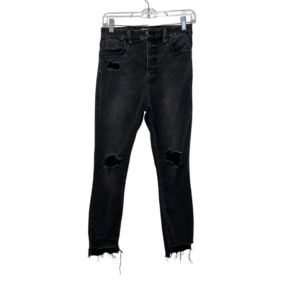 Good American Black Distressed High-Waisted Skinny Jeans Women's Size 6/28